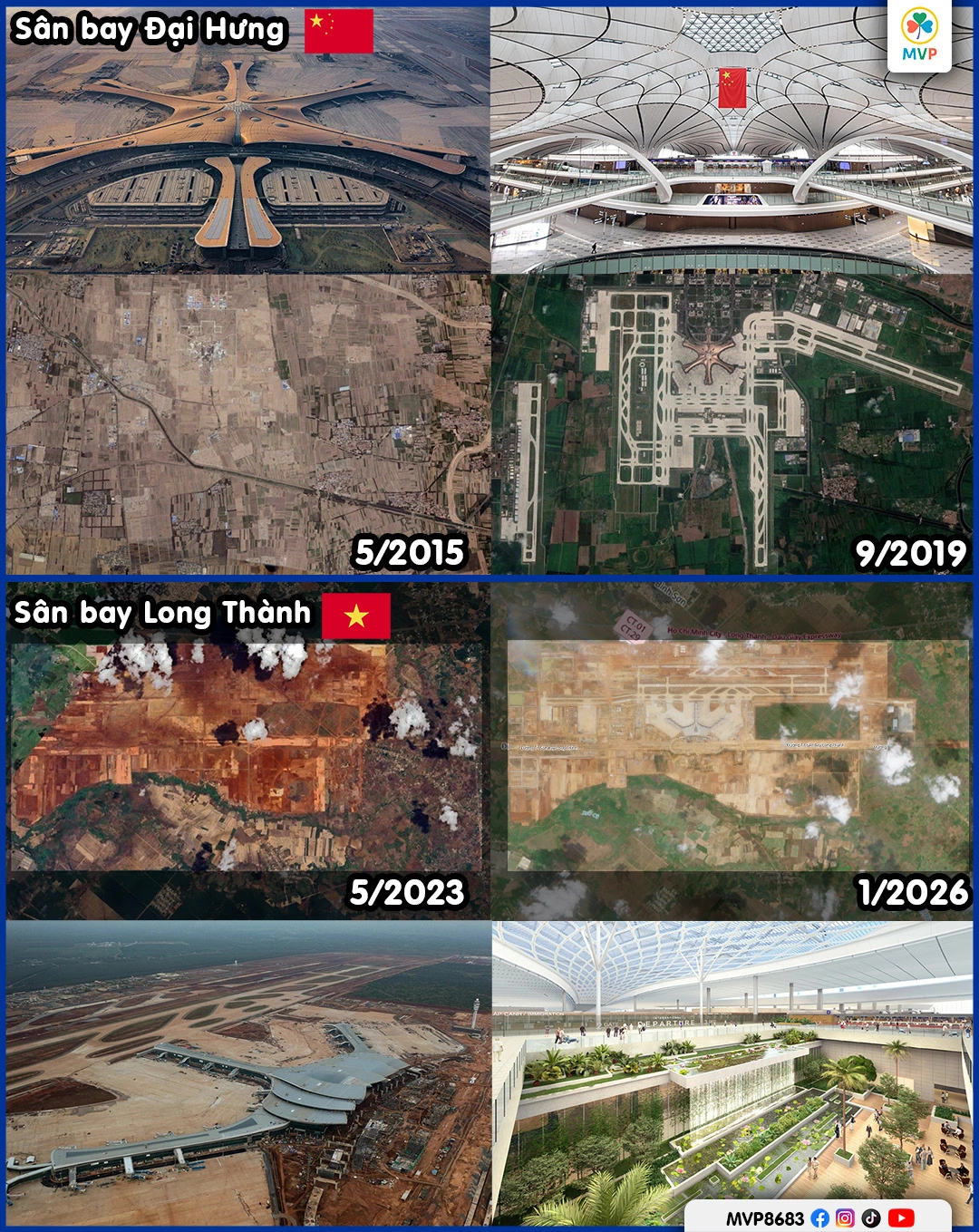 Phối cảnh Sân bay quốc tế Long Thành và Sân bay Đại Hưng
