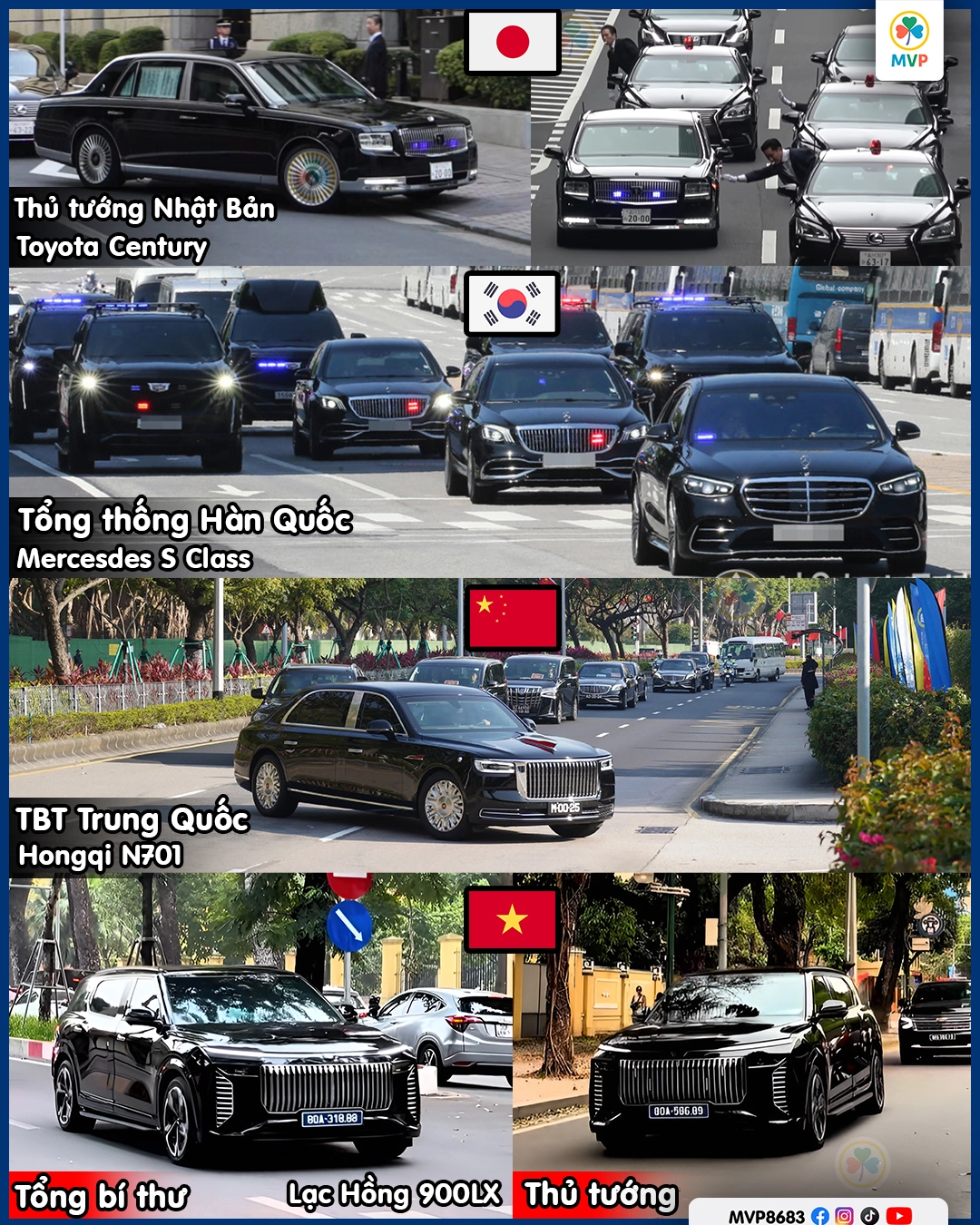 Các mẫu xe công vụ tiêu biểu của nguyên thủ 4 quốc gia đồng văn Á Đông