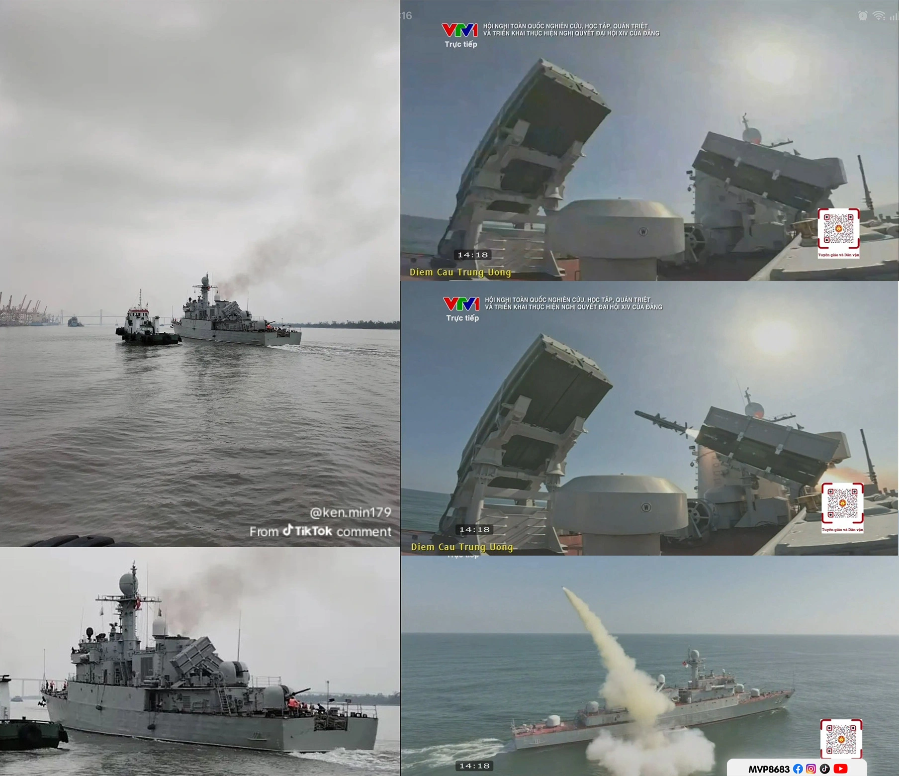 Tàu hộ vệ săn ngầm lớp Pohang HQ-20 của Việt Nam phóng tên lửa chống hạm VCM-01